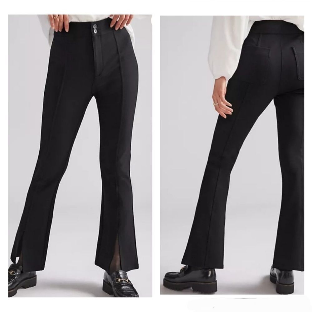 Anthropologie maeve black slit front flare ponte knit pants high rise